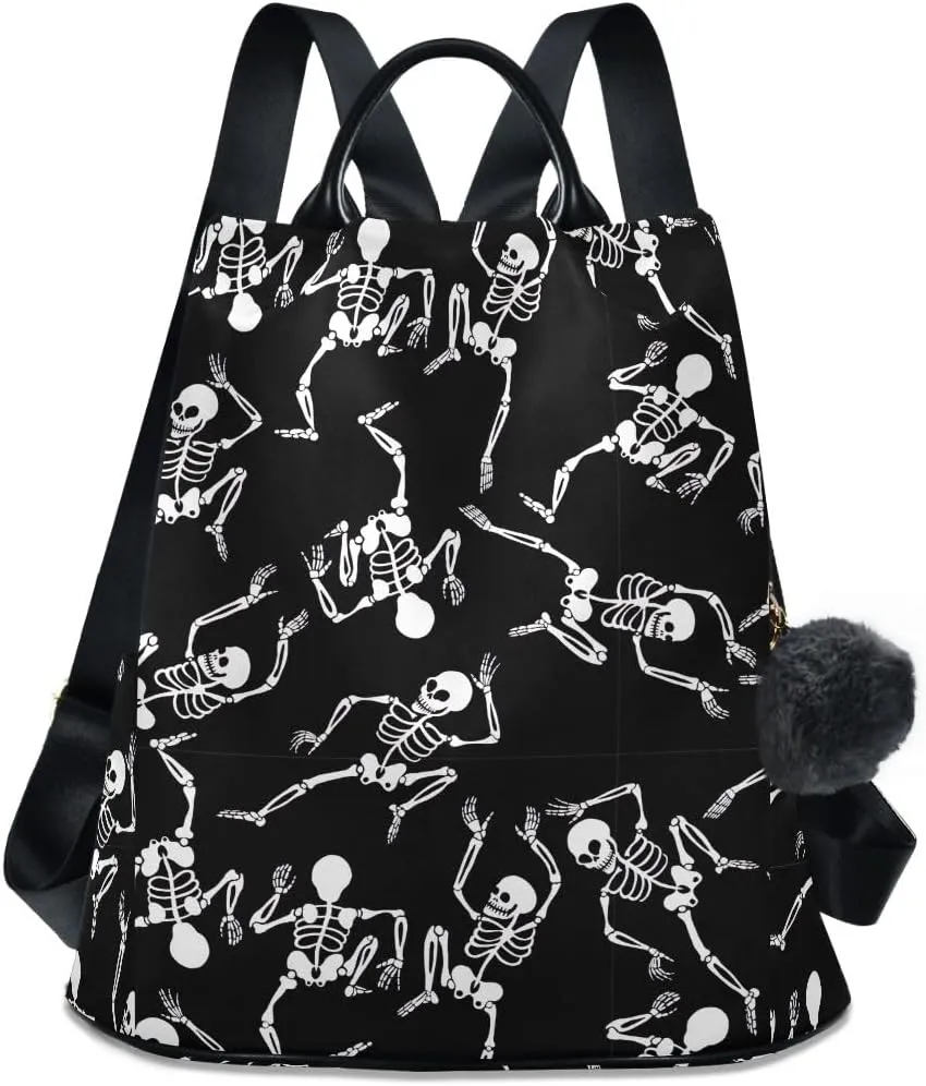 Halloween Dancing Skeletons Black Fashion Backpack Purse for Women Back Zipper Pocket Design