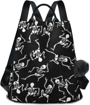 Halloween Dancing Skeletons Black Fashion Backpack Purse for Women Back Zipper Pocket Design