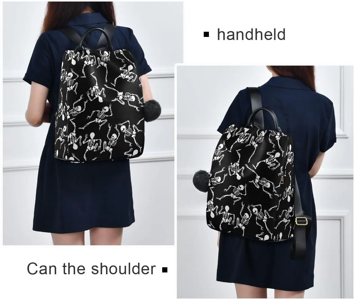 Halloween Dancing Skeletons Black Fashion Backpack Purse for Women Back Zipper Pocket Design