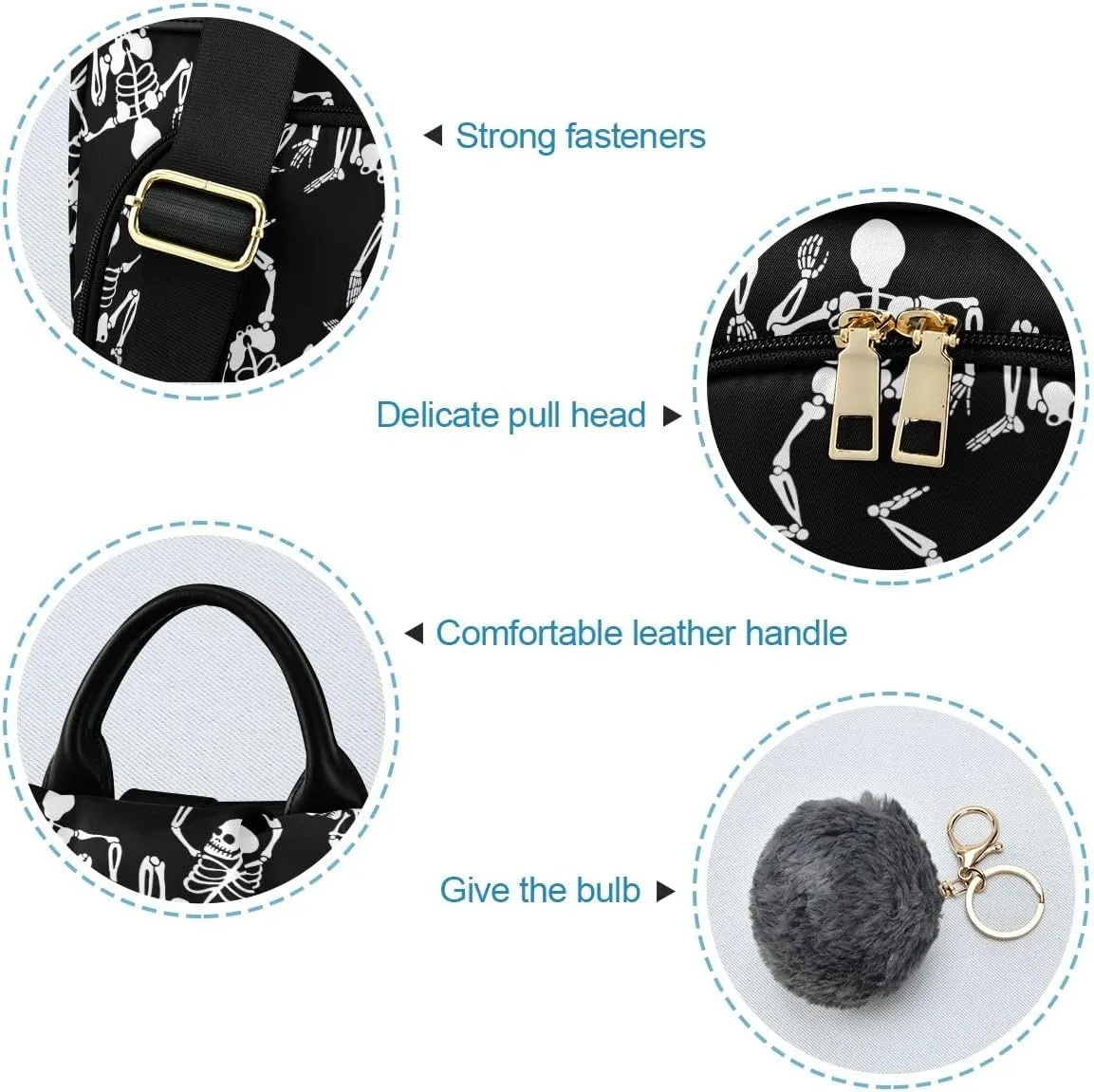 Halloween Dancing Skeletons Black Fashion Backpack Purse for Women Back Zipper Pocket Design