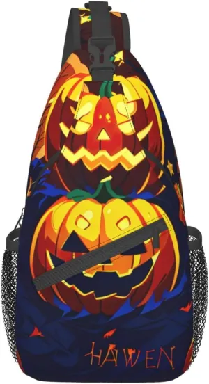 Halloween Pumpkin High Storage Capacity Chest Bag Diagonally Sling Backpack Crossbody Shoulder Bag For Men Women