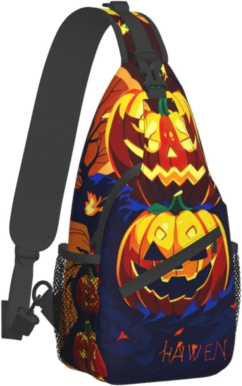 Halloween Pumpkin High Storage Capacity Chest Bag Diagonally Sling Backpack Crossbody Shoulder Bag For Men Women
