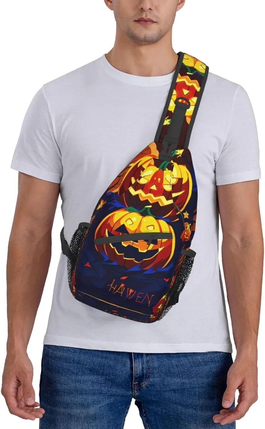 Halloween Pumpkin High Storage Capacity Chest Bag Diagonally Sling Backpack Crossbody Shoulder Bag For Men Women