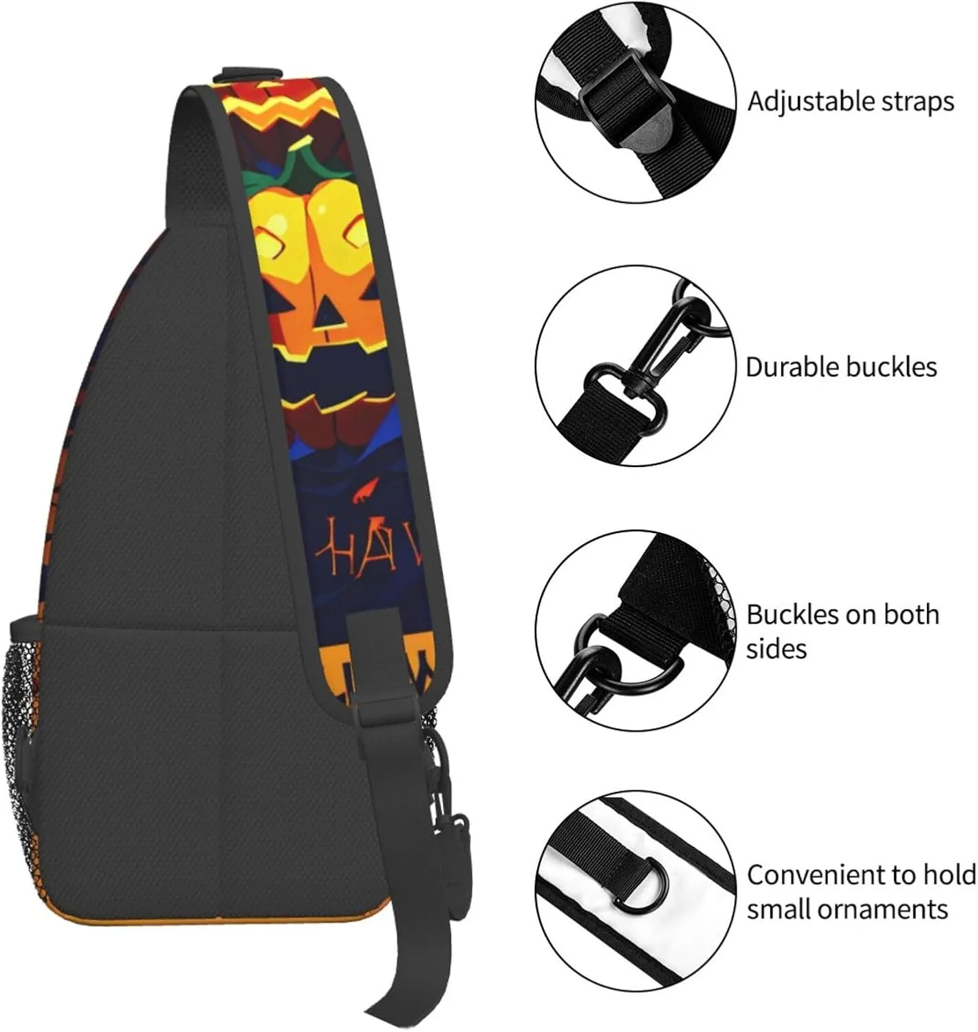 Halloween Pumpkin High Storage Capacity Chest Bag Diagonally Sling Backpack Crossbody Shoulder Bag For Men Women