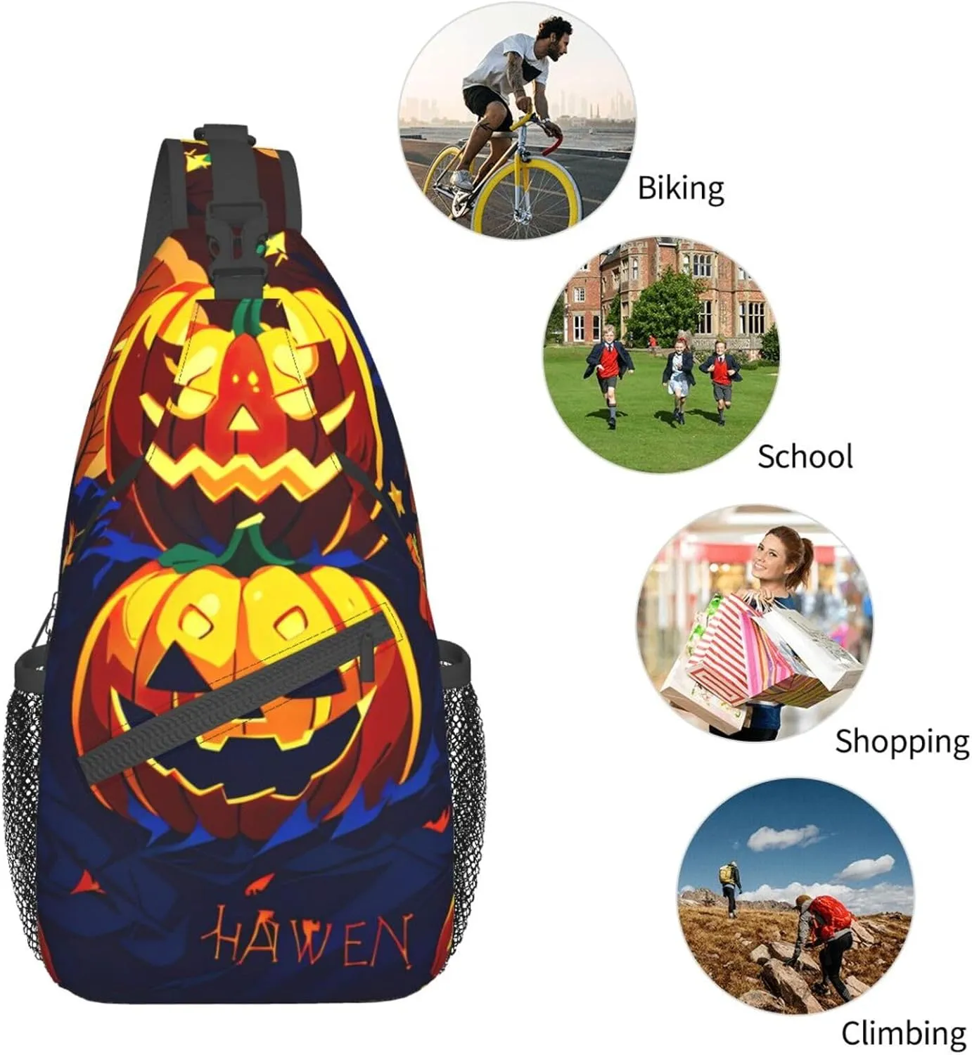Halloween Pumpkin High Storage Capacity Chest Bag Diagonally Sling Backpack Crossbody Shoulder Bag For Men Women