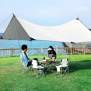 Hammock Rain Fly Waterproof Tent Tarp with 2 Poles Portable Multifunctional Backpacking Tarp Shelter Camping Tarp Under Tent Tarpaulin for Camping Picnic Beach Utdoor Activities, 177x236inch