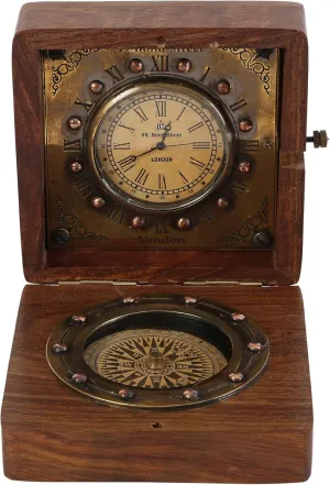 Handmade Authentic Clock Compass in Rose Wood Box.