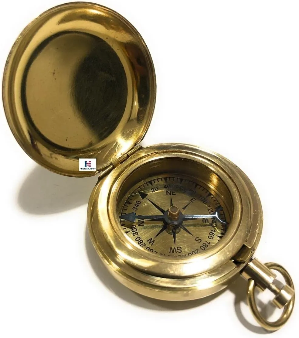 Handmade Nautical Brass Push Button Compass Pocket Compass Gift for for Loved Ones, Son, Father, Love, Partner, Spouse, Fiancé