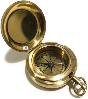 Handmade Nautical Brass Push Button Compass Pocket Compass Gift for for Loved Ones, Son, Father, Love, Partner, Spouse, Fiancé