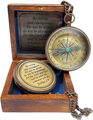 Handmade Nautical Solid Brass Directional Magnetic Pocket Compass on Chain with Wooden Box,Decor Compasses, 2.25 Inch in Diameter