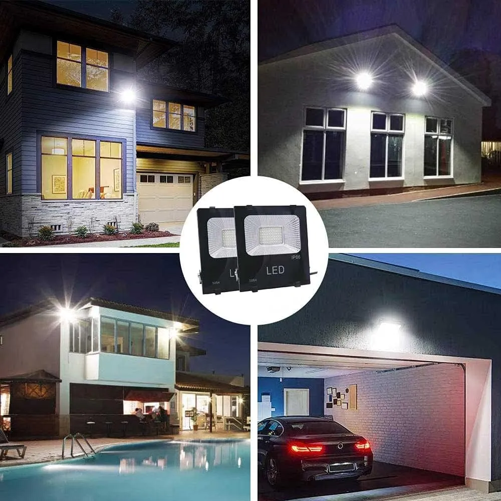 HANNAHONG 10W 2 Pack LED Flood Light with ON/Off Switch Plug in,Cool White,Security/Work/Plant Grow,IP66 Waterproof,Reflector Spot-Light Porch,Garage,Patio,Yard,Garden