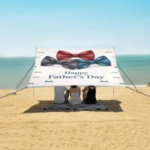 Happy Father's Day Bow Tie Beach Canopy Tent Anti-UV & Wind Resistant, Camping Sun Shelter Easy Setup Portable,Outdoor Shade Tents with Sandbags,Sand Shovels,Ground Pegs & Stability Poles