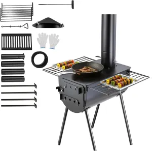 Happybuy Wood Stove, 118 inch, Alloy Steel Camping Tent Stove, Portable Wood Burning Stove with Chimney Pipes & Gloves, 3000in³ Firebox, Great for Outdoor Cooking and Heating with 8 Pipes