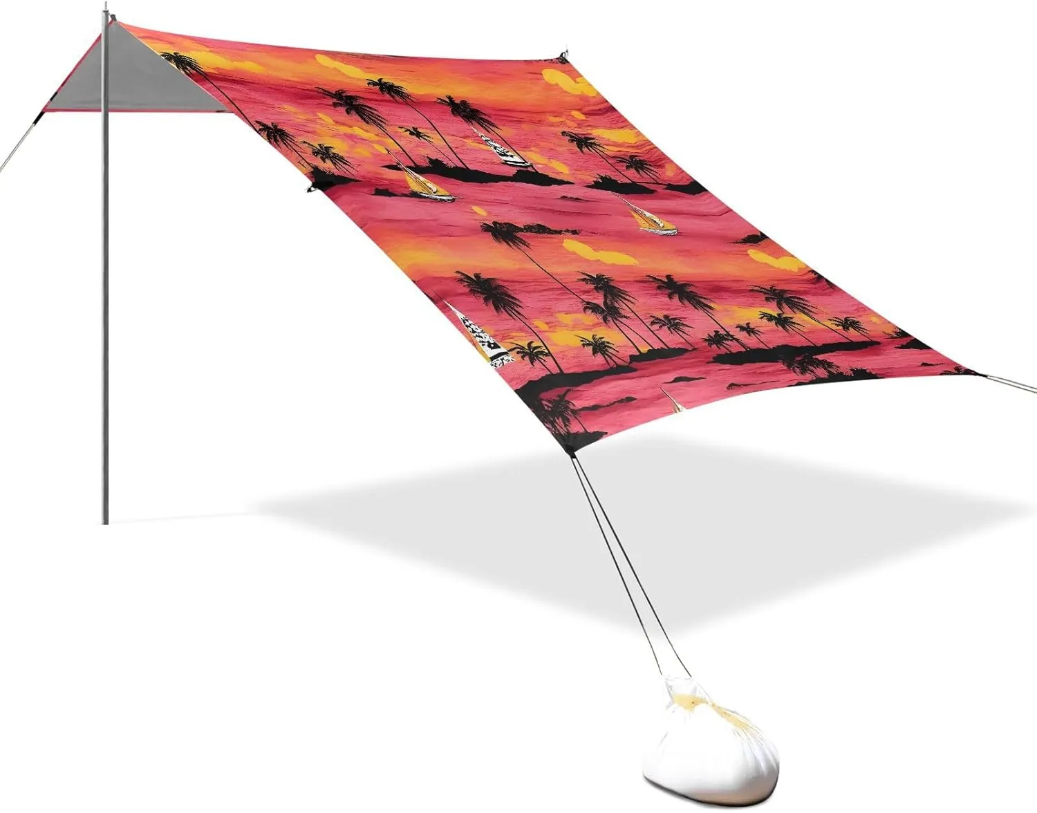 Hawaiian Sunset Palm Trees Beach Tent Sun Shelter Set, UPF50  UV Protection 10.5 x 9.19 FT Camping Shade Canopy with Sandbags, Sand Anchors, Carrying Bag, and Others