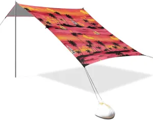 Hawaiian Sunset Palm Trees Beach Tent Sun Shelter Set, UPF50  UV Protection 10.5 x 9.19 FT Camping Shade Canopy with Sandbags, Sand Anchors, Carrying Bag, and Others