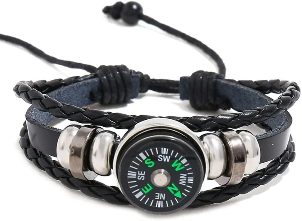 HBJWOV Wrist Compass Outdoor Camping Tool Survival Adventure Hiking Gear PU Braided Wrist Band Gear