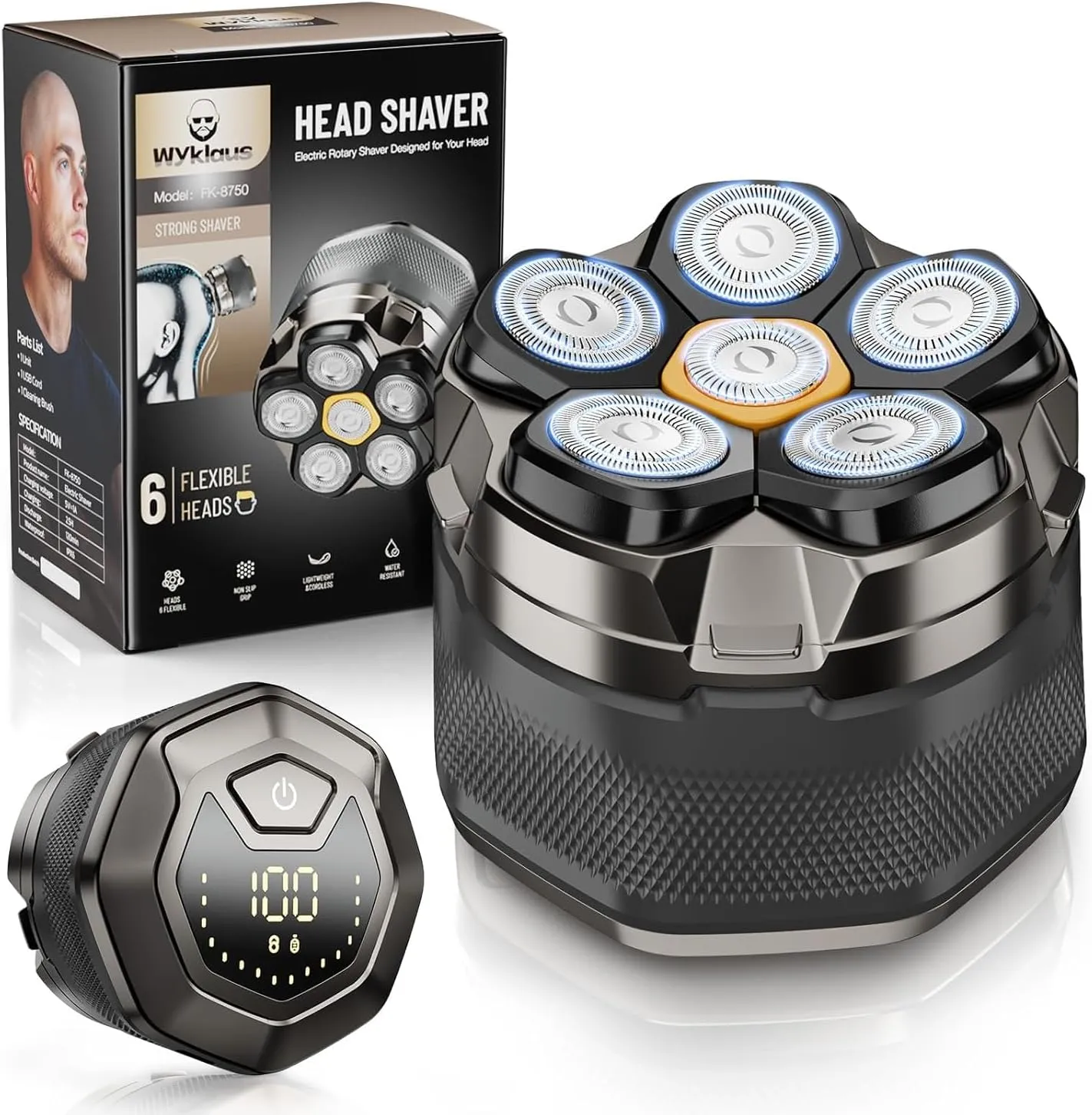 Head Shavers for Bald Men: Electric Razor IPX7 Waterproof-Wet Shaving for Face/Heads/Scalp-Rechargeable Detachable Rotary Shaver Grooming Kit-LED Display-Gift for Father