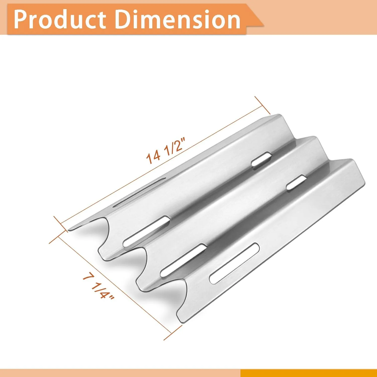 Heat Plate Shield Replacement Parts Kit for Vermont Castings CF90501AP, CF9055, CF9055 3A, CF9030N, CF9030, CF9030LP Gas Grill Models, 3 PC Stainless Steel Grill Heat Tent, 14 1/2" x 7 1/4"