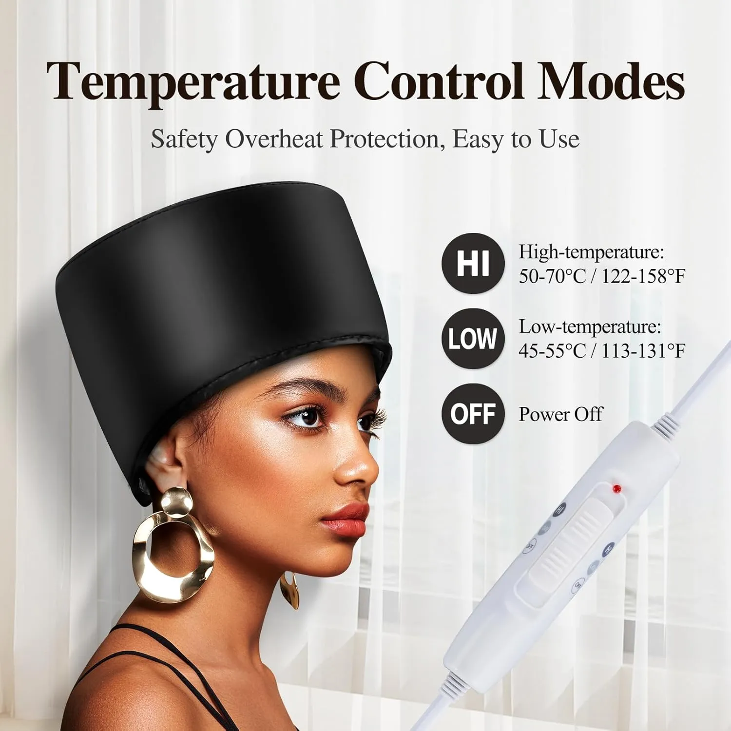 Heated Electric Thermal Steamer Cap for Natural Black Afro Hair - Hot Spa Treatment Hat with Temperature Control for Deep Conditioning at Home - Black