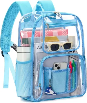 Heavy Duty Clear Backpack For Women Men Boys Girls, Large Clear Bookbag For School, 17 Inch See Through Backpack