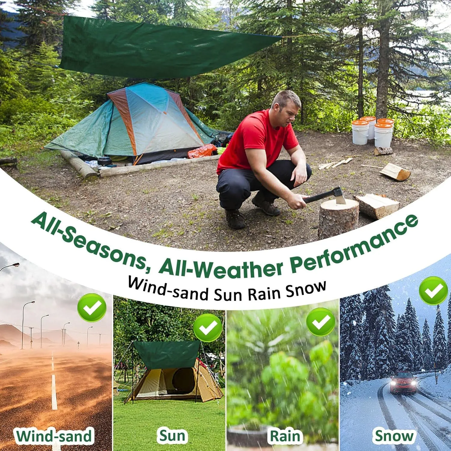 Heavy Duty Double-Sided Waterproof Poly Tarp 10x14 Feet 8mil Thick Polyethylene Tarps, Perfect for Outdoor Use, Plastic Cover & Mat for Tent Camping Storage Boat Bikes Vehicles