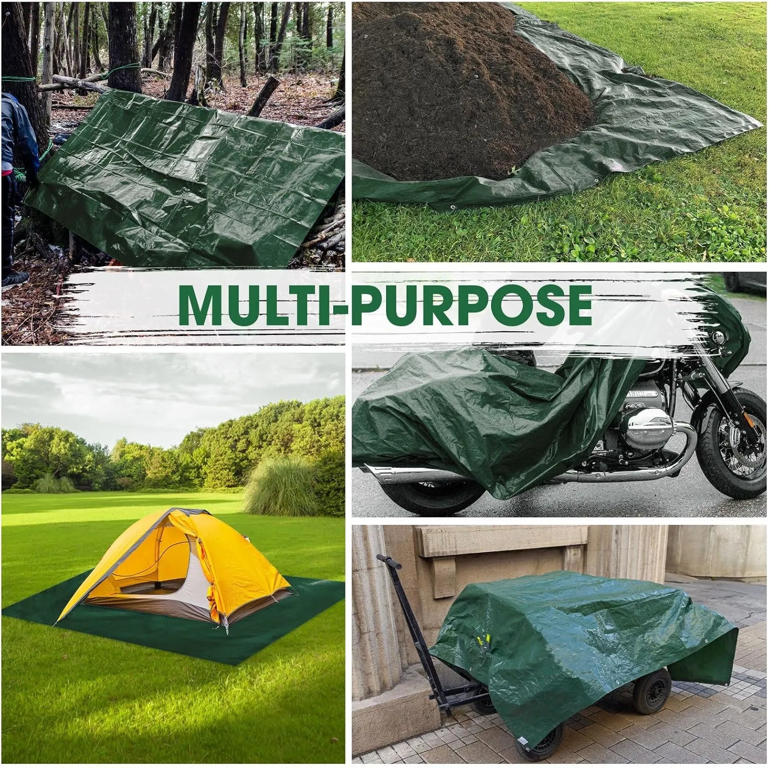 Heavy Duty Double-Sided Waterproof Poly Tarp 10x14 Feet 8mil Thick Polyethylene Tarps, Perfect for Outdoor Use, Plastic Cover & Mat for Tent Camping Storage Boat Bikes Vehicles