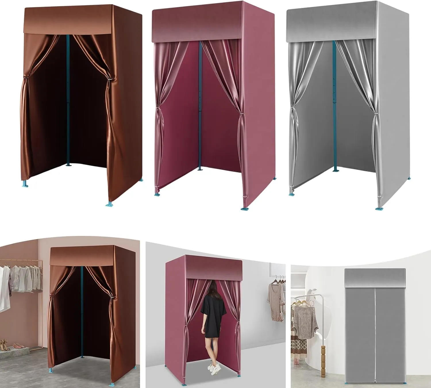 Heavy-Duty Portable Folding Fitting Room with Blackout Curtains - Large Changing Room for 3-4 People, Freestanding Privacy Tent for Events, Retail Stores & Outdoor Use (Coffee)