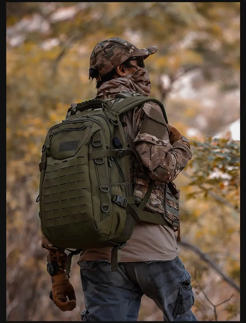 Heavy duty zipper military backpack Outdoor Tactical Backpack，Nylon canvas Knapsack，hiking camping travel Backpack， 3-day backpack，water resistant (army green)