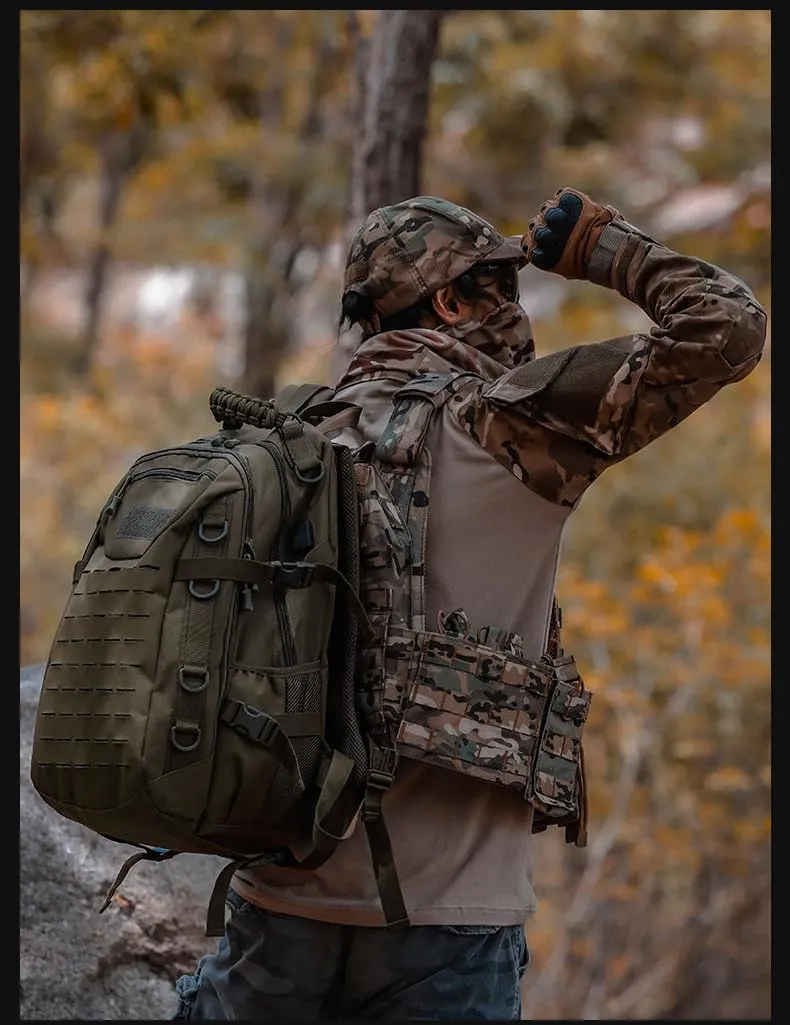 Heavy duty zipper military backpack Outdoor Tactical Backpack，Nylon canvas Knapsack，hiking camping travel Backpack， 3-day backpack，water resistant (army green)