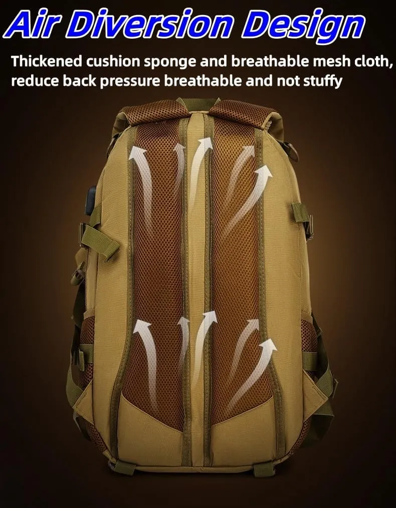 Heavy duty zipper military backpack Outdoor Tactical Backpack，Nylon canvas Knapsack，hiking camping travel Backpack， 3-day backpack，water resistant (army green)