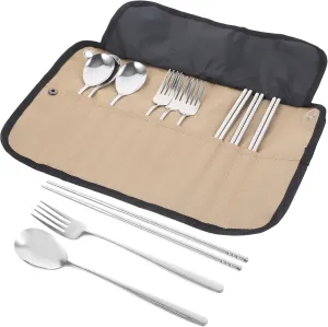 HEMOTON 1Set Portable Camping Utensils with Pouch Complete Cutlery for Picnic Hiking and Outdoor Dining Includes Chopsticks Spoon and Fork for and Travel