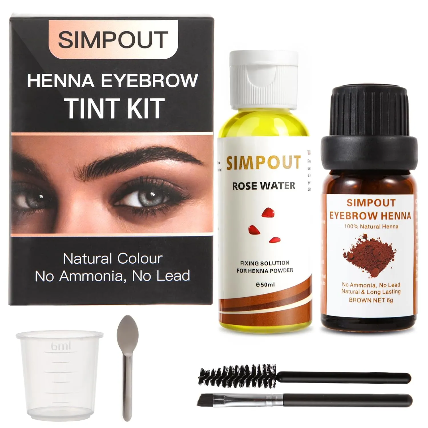 Henna Hair Powder and Rose Water Kit, Natural Henna Hair Kit, DIY Henna Hair Kit at Home & Salon, Easy to Use (brown 2.0)