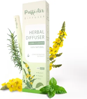 Herbal Diffuser Upgraded with Extracts of Mullein, Thyme and Mint for Cleansing Lungs, Improving Breathing and Oral Air Freshening