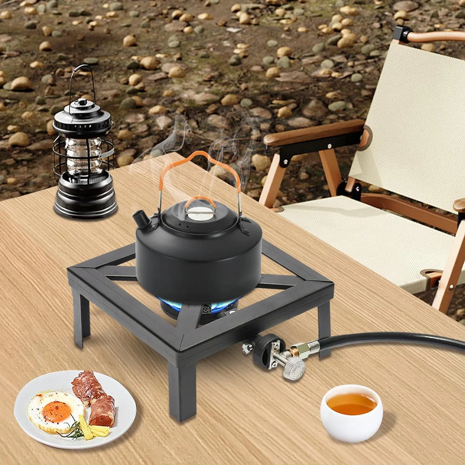 High Pressure Gas Cooker Outdoor Portable Propane Burner with Adjustable 0-20PSI Regulator Hose for Patio Camping, BBQ, Home Brewing, Turkey Fry, Maple Syrup Prep (Single Burner)