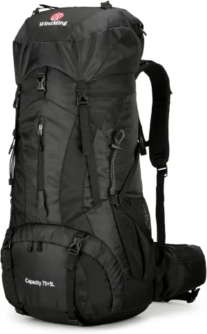 Hiking Backpack for Men and Women 70L 5L Waterproof Lightweight Camping Daypack with Rain Cover - Frameless (Black-B)