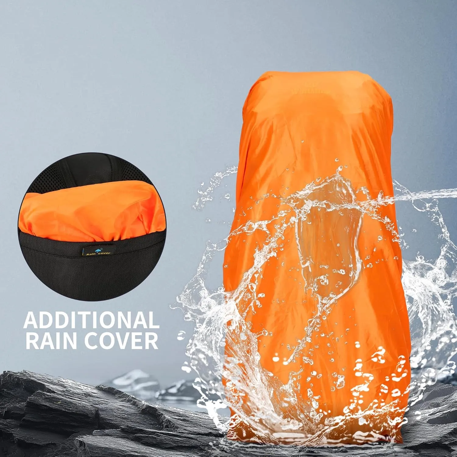 Hiking Backpack for Men and Women 70L 5L Waterproof Lightweight Camping Daypack with Rain Cover - Frameless (Black-B)