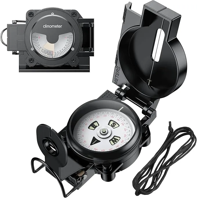 Hiking Compass with Clinometer, Strong Magnetic Intensity 3000 Gauss Professional Military Compass Waterproof Hand Held Compass Portable for Navigation Survival Backpacking Camping