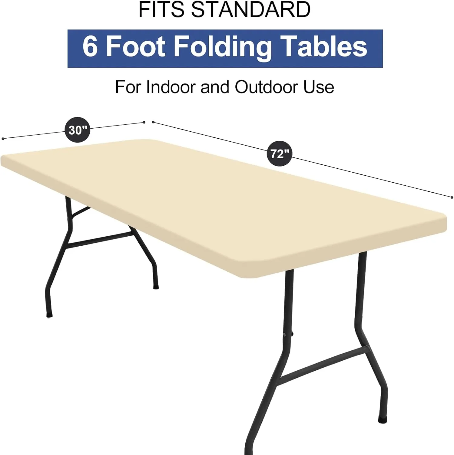 homing 2 Pack Rectangle Table Cloth, Elastic Fitted Fabric Tablecloth Fits for 6 Foot Folding Tables, Washable Table Cover for Picnic, Camping, Indoor & Outdoor (Champagne, 30" x 72")