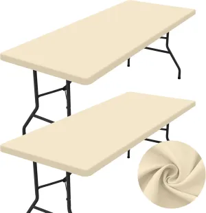 homing 2 Pack Rectangle Table Cloth, Elastic Fitted Fabric Tablecloth Fits for 6 Foot Folding Tables, Washable Table Cover for Picnic, Camping, Indoor & Outdoor (Champagne, 30" x 72")