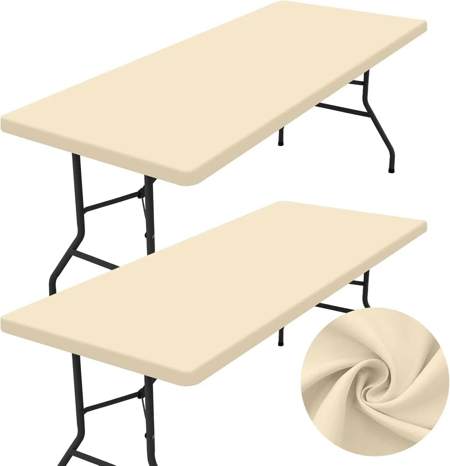 homing 2 Pack Rectangle Table Cloth, Elastic Fitted Fabric Tablecloth Fits for 6 Foot Folding Tables, Washable Table Cover for Picnic, Camping, Indoor & Outdoor (Champagne, 30" x 72")