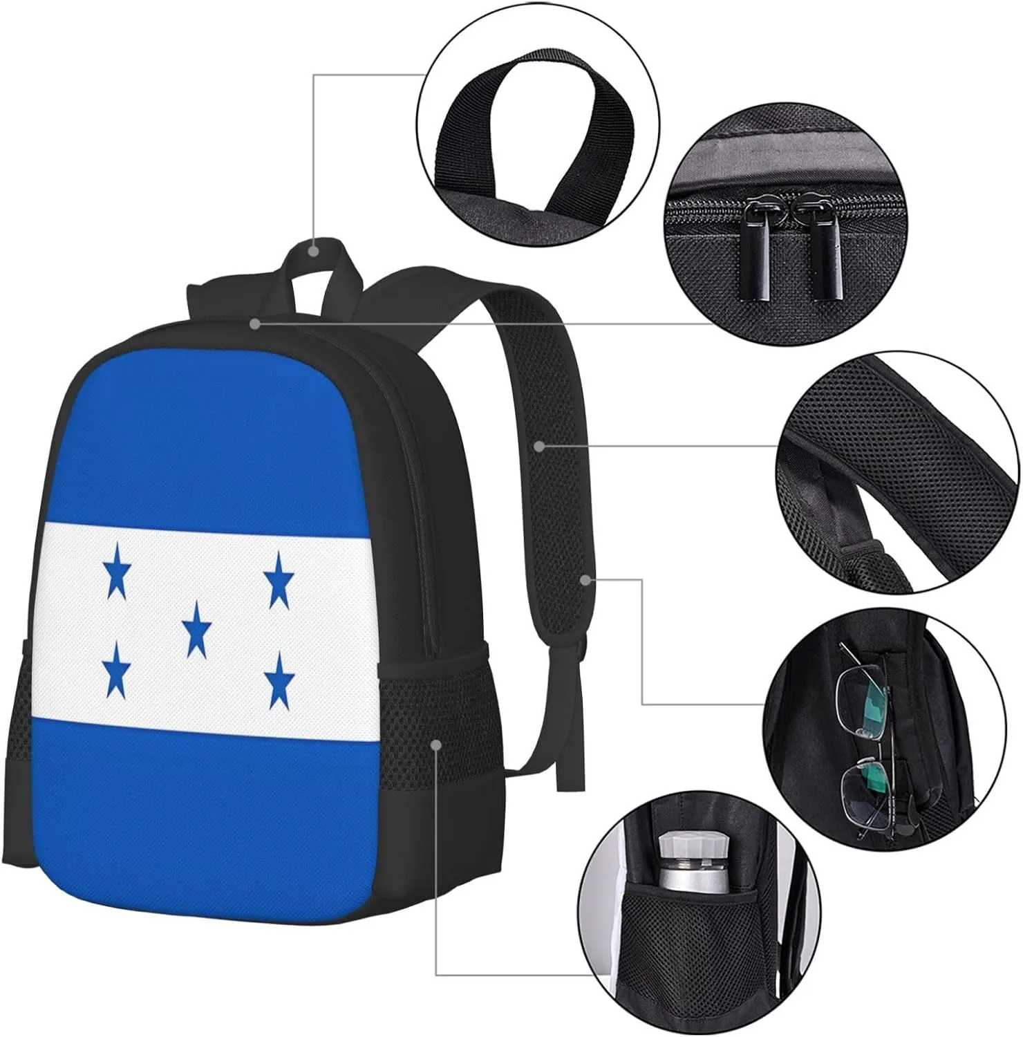 Honduran Flag Casual Backpack Large Capacity Backpacks 15 Inch Laptop Back Pack Travel Rucksack Daypack Commuter Bags with Adjustable Strap for Camping