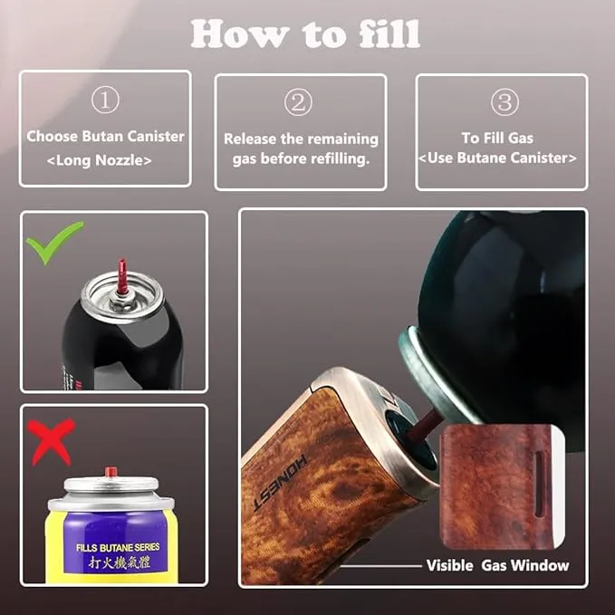 HONEST Triple Jet Torch Lighter Built-in Punch Visible Gas Window Refillable Gas Adjustable Flame Intensity Pocket Lighter Gift for Men BBQ Kitchen Fireplace Candle (Brown Wrap)