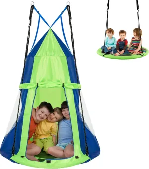 HONEY JOY Kids Hanging Chair Swing Tent, 2-in-1 40 Inch Hammock Tree Swing Seat & Detachable Play Tent, Max Capacity 330 LBS, Outdoor Indoor Nest Pod Play House for Boys/Girls (Green)