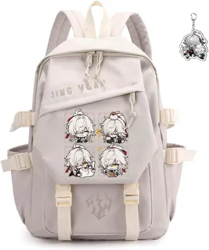 Honkai Star Rail Backpack Women Men Unisex Robin Rucksack Aventurine Firefly Bag HSR Kawaii Backpack (White-Jing Yuan)
