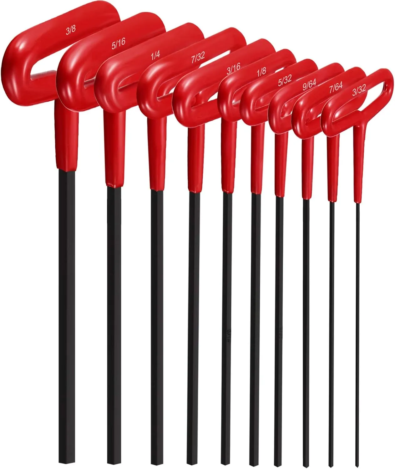Honoson 10 Pieces T-handle Hex Key Set 9 Inch Long Hex Key Kit Sizes 3/32, 7/64, 1/8, 9/64, 5/32, 3/16, 7/32, 1/4, 5/16, 3/8 Inches