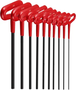 Honoson 10 Pieces T-handle Hex Key Set 9 Inch Long Hex Key Kit Sizes 3/32, 7/64, 1/8, 9/64, 5/32, 3/16, 7/32, 1/4, 5/16, 3/8 Inches