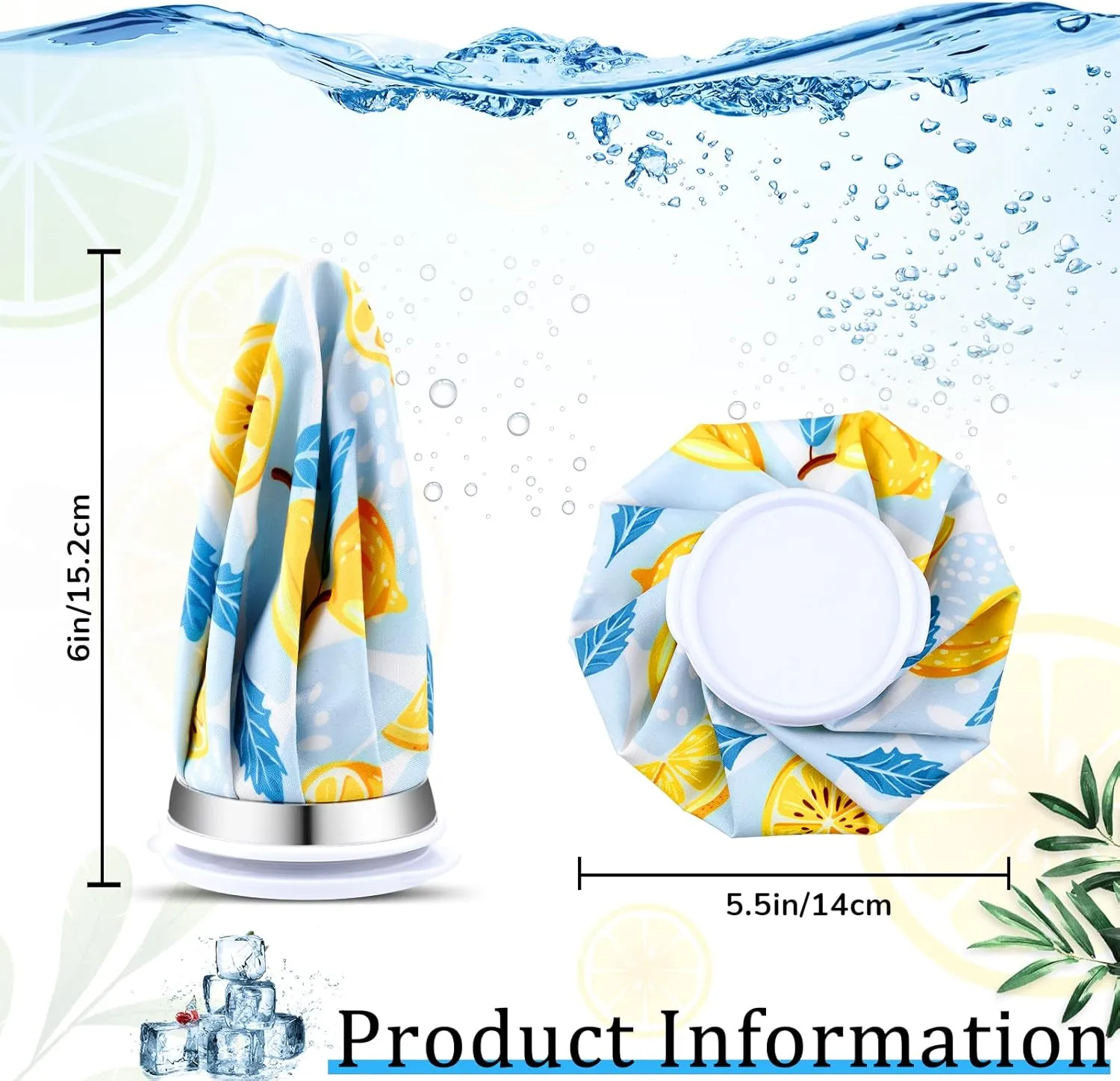 Honoson 4 Pack Reusable Ice Pack and Hot Water Bag for Adults, Cold and Hot Use for Injuries, Pain Relief, Wisdom Teeth, Breastfeeding, Tired Eyes, 5.5 Inches(Cartoon Fruit Style)