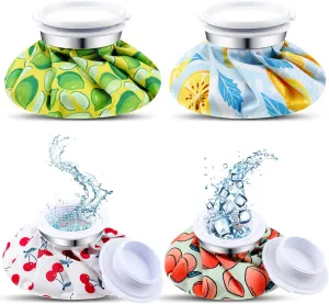 Honoson 4 Pack Reusable Ice Pack and Hot Water Bag for Adults, Cold and Hot Use for Injuries, Pain Relief, Wisdom Teeth, Breastfeeding, Tired Eyes, 5.5 Inches(Cartoon Fruit Style)