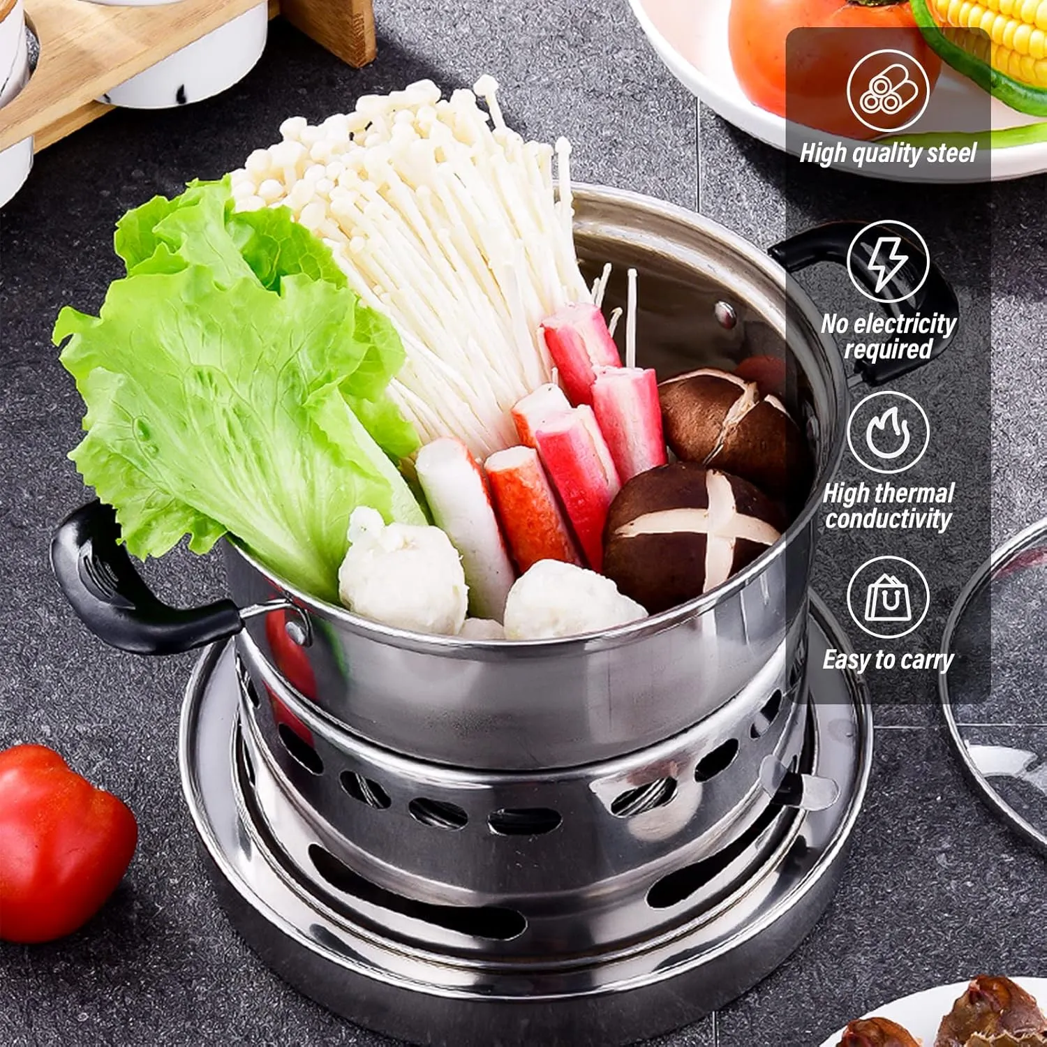 Hot Pot Alcohol Stove, Spirit Cooker with Pot, Camping Stoves Set, Gas Stovetop, Easy to Carry, No Power Required, Stainless Steel Liquid Stove, Camping Cooker for Indoor Outdoor Camping Hiking(18CM)