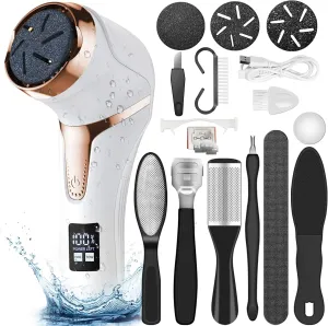 Hoxida Electric Callus Remover for Feet (with Dander Vacuum Cleaner), Quartz, Rechargeable Foot Pedicure Tools Foot File, Professional Foot Care Kit Deadskin Remover with 3Heads&2Speed,LCD Display